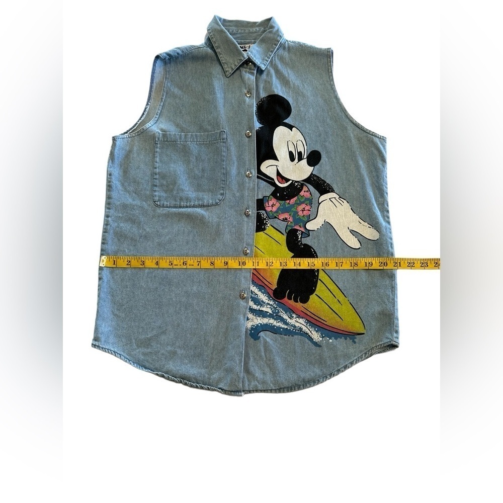 Vintage Jerry Leigh 90's Mickey Mouse Denim Button Blouse Sleeveless Top Medium - Picture 11 of 16